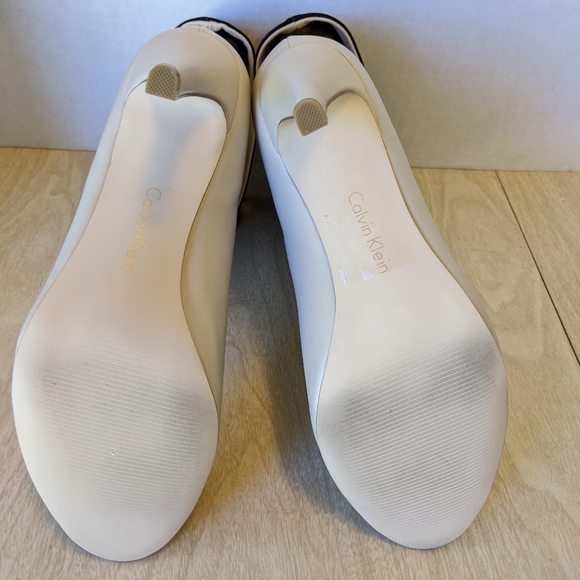 Calvin Klein Kaiya Nappa Black Suede Bone Off White Open Toe Booties siz… - Picture 9 of 15